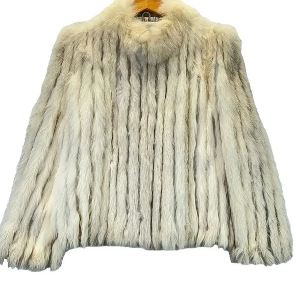 Saga Fox Blue Fox Real Fur Finland Ivory Cream Soft Luxury Glamorous Jacket Sz L - Picture 1 of 11